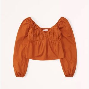 NWT Abercrombie Long Sleeve Babydoll Poplin Top - Paprika - Small